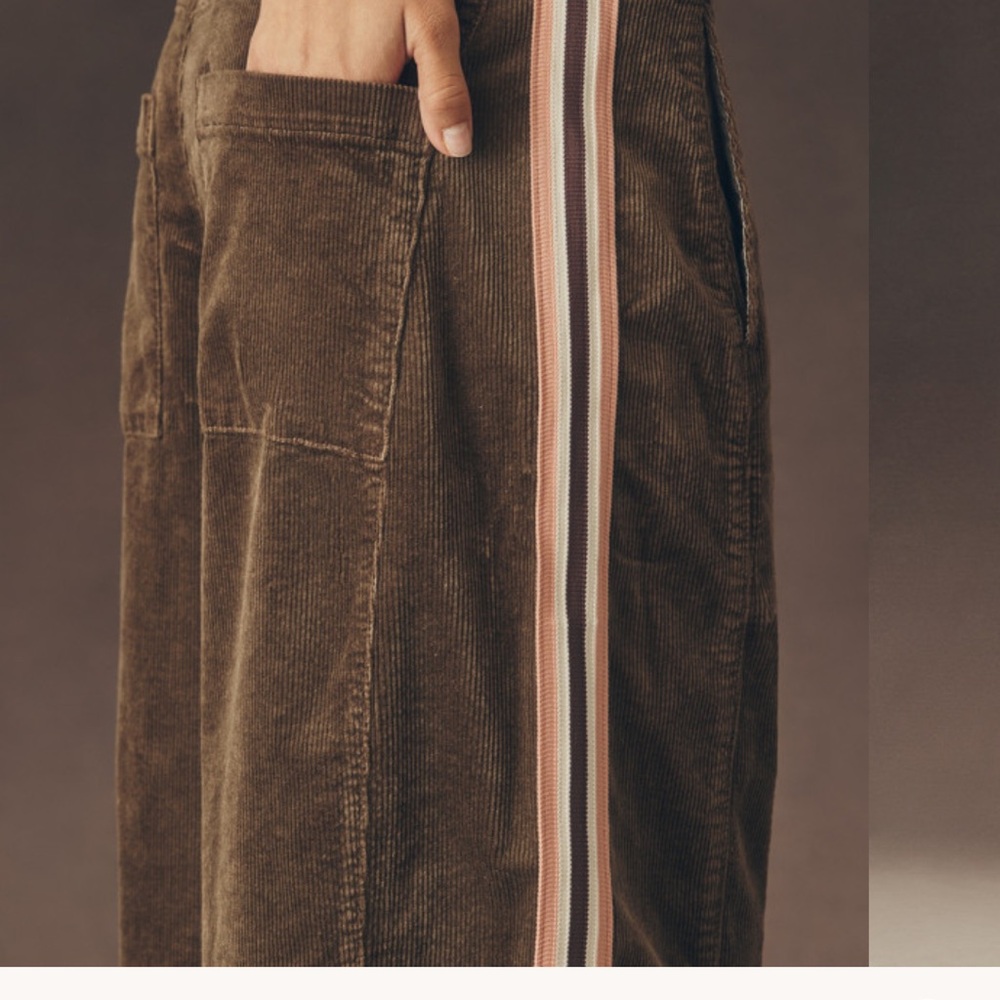 Anthropologie Brown Corduroy Pants with Pink Stripes - Picture 4 of 4